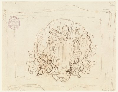 Desenho, Tábua com o brasão de armas do Papa Bento XIV com concha como fundo, 1740-58 de Filippo Marchionni