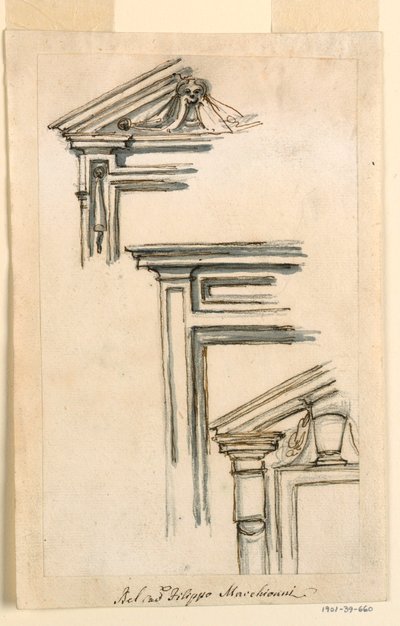 Desenho, Três Caixas de Janelas ou Portas, ca. 1770 de Filippo Marchionni