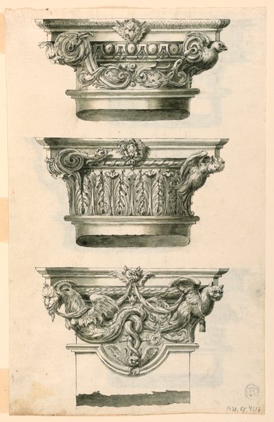 Seis capitéis de colunas, um de um pilar, com sugestões alternativas de Filippo Marchionni