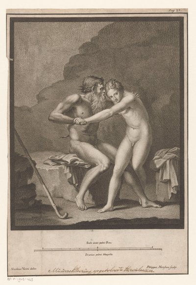 Faun stalks nus um jovem nu ou ninfa de Filippo Morghen
