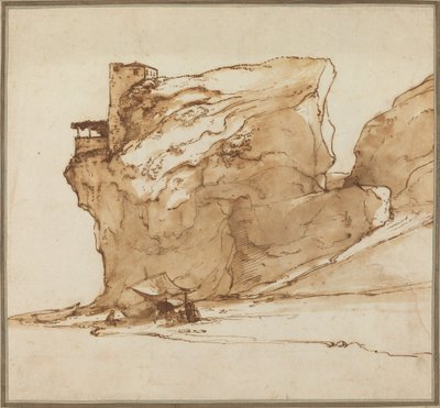 Paisagem com uma grande rocha de Filippo Napoletano
