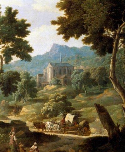 Paisagem com igreja Detalhe de uma pintura de Filippo verali (Veralli ou Veraldi) (século XVII) Museu de Belas Artes de Orleães de Filippo Verali