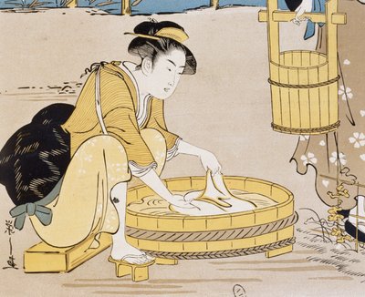 Mulheres lavando no rio, capa de Firmin Gillot (1819-1872), Le Japon Artistique (Arte Japonesa), documentos de arte e indústria recolhidos por Siegfried Bing (1838-1905), publicação mensal Julho 1889, França de Firmin Gillot