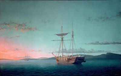 Escunas de madeira serrada à noite em Penobscot Bay de Fitz Henry Lane
