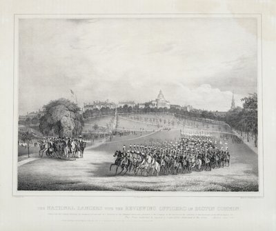 The National Lancers com os Oficiais de Revisão em Boston Common de Fitz Henry Lane