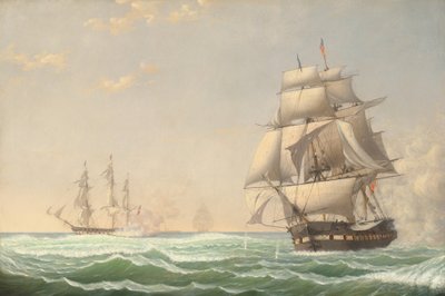 A Fragata dos Estados Unidos "Presidente" Envolvendo o Esquadrão Britânico, 1815 de Fitz Henry Lane