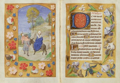 Adicionar 54782 f.131v-132 A Fuga para o Egito, das Horas de Hastings, c.1475-83 (velino) de Flemish School