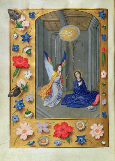 Adicional 54782, f.73v: Anunciação, das Horas de Hastings, c.1475-83 (velino) de Flemish School