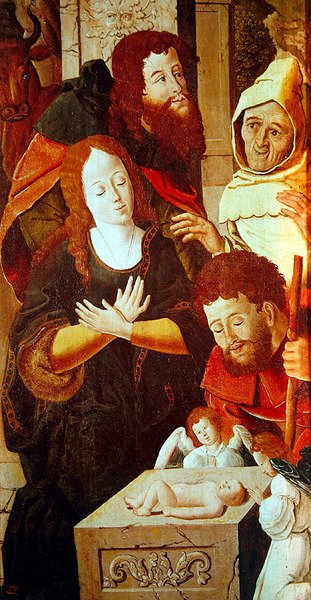 Adoração dos Pastores, detalhe de um tríptico, c.1530 de Flemish School