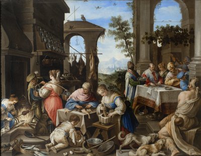 Banquete do rico Epulone, 1600-25 de Flemish School