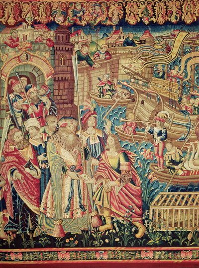 Detalhe central da chegada de Vasco da Gama a Calicut (tapeçaria) de Flemish School
