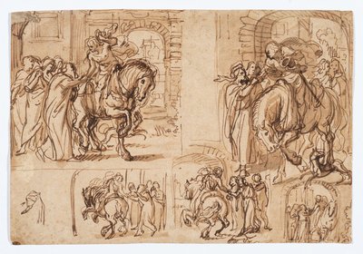 Estudos de composição para "A partida do filho pródigo (Lucas 15,11-32)" de Flemish School