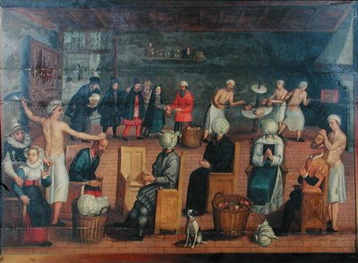 Decapitação e substituição de cabeças por couves: assar cabeças e maquilhar-se (óleo sobre tela) de Flemish School