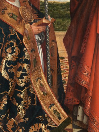 Detalhe de Madonna com Petrus Wijts (óleo sobre painel) de Flemish School