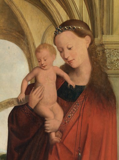 Detalhe de Madonna com Petrus Wijts (óleo sobre painel) de Flemish School