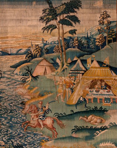 Tapeçaria flamenga. Campo militar perto do rio Granikos (Het legerkamp bij de rivier Granikos). Atelier de Oudenaarde. 377x393cm. Inv 83104-9 /00011. Século XVII. de Flemish School