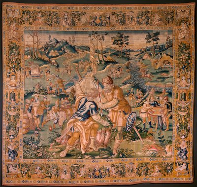 tapeçaria flamenga. Acampamento militar perto do rio Granikos. Atelier de Oudenaarde. 377x393cm. Inv 83104-9/00011. século 17. de Flemish School
