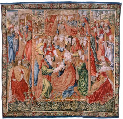 Tapeçaria flamenga. Episódios da Série da Vida da Virgem; Apresentação no Templo (Presentación en el Templo). Segunda tapeçaria da série. Modelos Atribuídos a Jan van Roome (ou van Brussel). Fabrico Pieter van Aelst, Bruxelas. Ca 1502-1504. de Flemish School