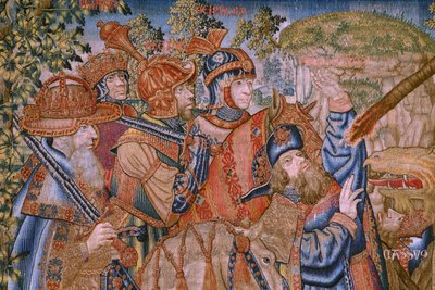 Tapeçaria flamenga. Série Moralidades: A virtude das honras (De deugd van de Honores, La Virtud de los Honores). Ca 1520. Detalhe de Flemish School