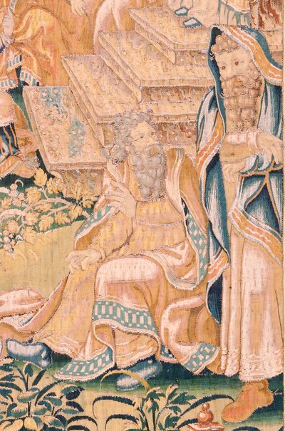 tapeçaria flamenga. Série O Livro de Judite. Retorne a Bethulia (Regreso a Betulia). Oitava tapeçaria da série. Fabricação Holanda, Bruxelas(?). Segunda metade do século XVI. Tecido Lã. Localização Igreja de São Nicolau de Bari (museu inaugurado de Flemish School