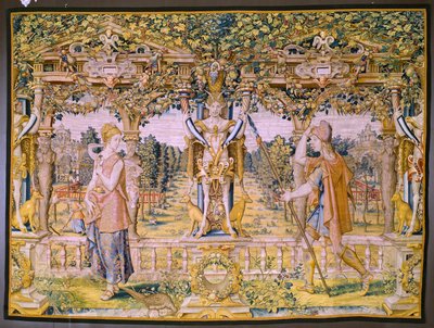 tapeçaria flamenga. Série Vertumnus e Pomona: Vertumnus transformado em agricultor (Vertumnus como agricultor, Vertumno transformado e agricultor). Estúdio Willem de Pannemaker. cerca de 1545-1550. de Flemish School