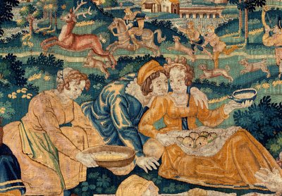 tapeçaria flamenga. A refeição campestre. Atelier de Oudenaarde. 331x465cm. Iinv (83073)-8 / 00008. Século XVII. de Flemish School