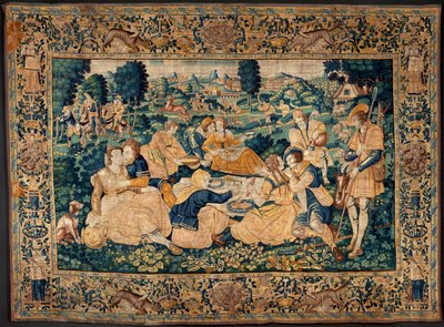 Tapeçaria flamenga. A refeição do campo (Het landelijk maal). Atelier de Oudenaarde. 331x465cm. Iinv (83073)-8 / 00008. Século XVII. de Flemish School