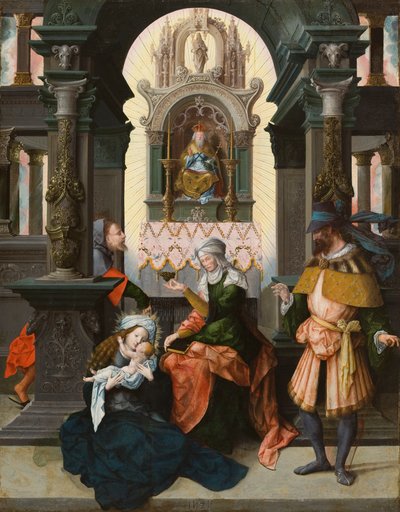 Sagrada Família com Santa Ana e São Joaquim, 1525 (óleo sobre painel de carvalho) de Flemish School