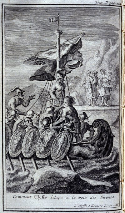 Como Ulisses escapou à voz da sirene. Ilustração para o livro XII da Odisseia de Homero, na Odisseia, publicado em Amsterdã em 1731, Coleção privee Milan. de Flemish School