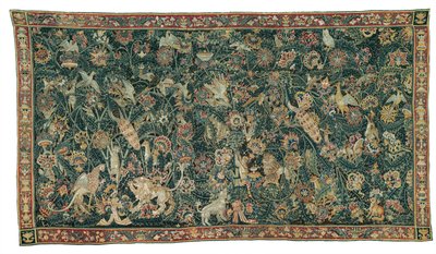 Verdura de folhas grandes com animais e pássaros, 1525-50 de Flemish School
