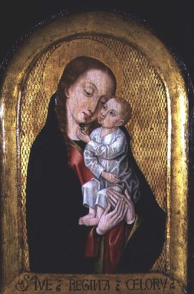 Madonna e Criança da oficina de O Mestre da Lenda de Santa Úrsula (fl.1470-1500) (painel) de Flemish School