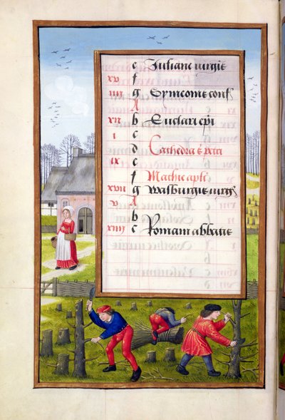 Ms 1058-1975 f2v Cortando Árvores e Feixes Vinculados, a partir de um Livro de Horas, c.1500 de Flemish School