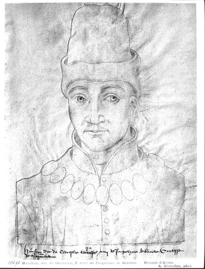 Ms 266 f.37 Retrato de Humphrey of England (1390-1447) Duque de Gloucester, do &39;Recueil d&39;Arras&39; (lápis sobre papel) (foto bw) de Flemish School