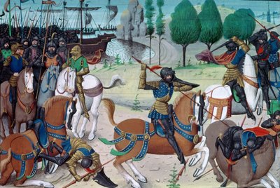 Ms 5089-90 A Batalha de Hastings, 14 de outubro de 1066, de Chronique des Empereurs por David Aubert de Flemish School