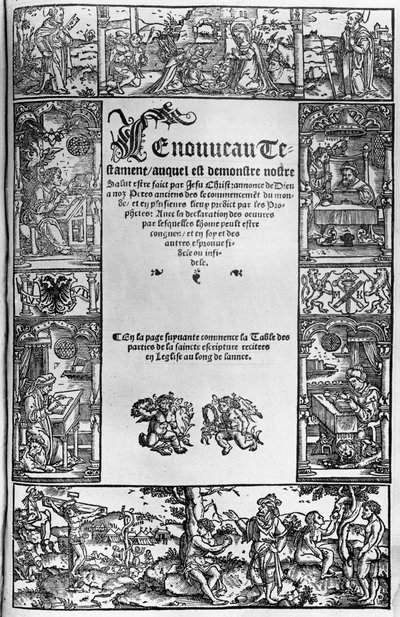 Novo Testamento Título Página de uma tradução francesa por Jacques Lefevre dEtaples (1450 -1537) publicado em Antuérpia em 1531 de Flemish School