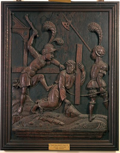 Nosso Salvador cai enquanto carrega a cruz, da capela, c.1520 (madeira) de Flemish School