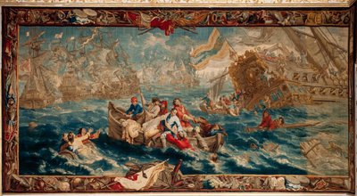 Palácio (Schlossanlage Schleißheim). Tapeçaria flamenga. Atelier de Bruxelas Judocus De Vos. Design Lambert De Hondt. Batalha Naval de La Hogue. 400x792cm. Lã e seda. Ca 1715 - 1724. de Flemish School