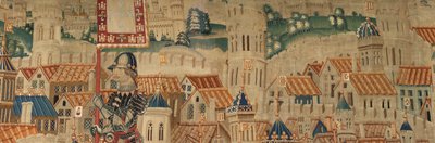 Museu Paroquial das Tapeçarias (Museu Paroquial das Tapeçarias de Pastrana). tapeçaria flamenga. Conquista de Tânger (Tomada de Tânger, De inname van Tanger). Série Conquistas do rei Afonso I de Portugal. Tournai. Lã e seda de Flemish School