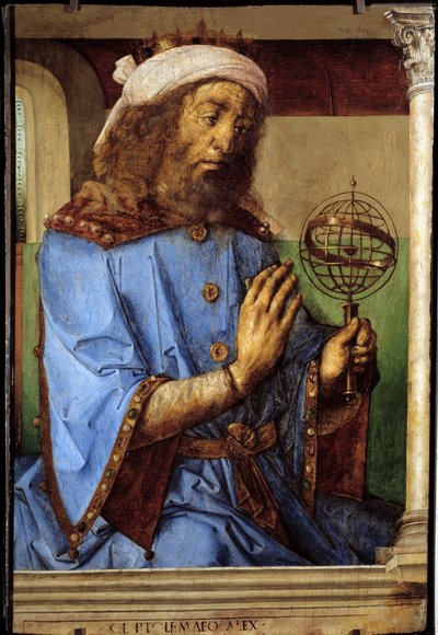 Retrato de Ptolemee (Claudius Ptolemaeus, ca. 90-168), astrônomo grego. Pintura de Pedro Berruguete (ca. 1450- antes de 1504) e Just Of Ghent (1435-1480) Ec. Flam de Flemish School