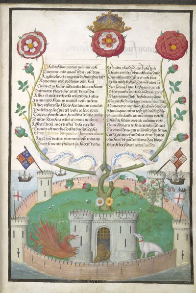 Royal MS 11 E Xl fol.2 Versos com símbolos Tudor, c.1516 (velino) de Flemish School