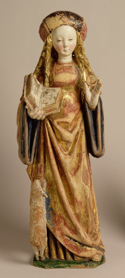 St. Agnes, Escola de Mechelen, c.1500 (carvalho policromada e dourada) de Flemish School