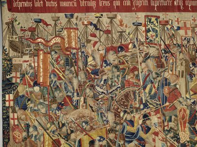 Tapeçaria mostrando as Conquistas de D. Afonso V de Portugal, Tournai. Detalhe. (Lã e seda). de Flemish School