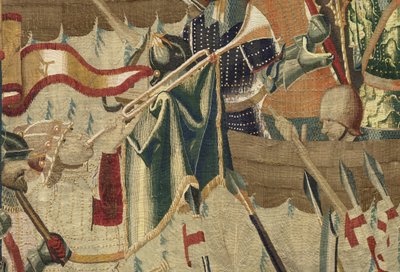 Tapeçaria mostrando as Conquistas do rei Alfonso V de Portugal (Conquistas de Alfonso V de Portugal), Tournai. Detalhe. (Lã e seda) de Flemish School