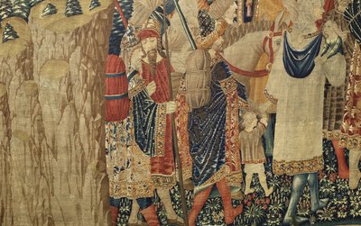 Tapeçaria mostrando as Conquistas do rei Alfonso V de Portugal (Conquistas de Alfonso V de Portugal), Tournai. Detalhe. (Lã e seda) de Flemish School