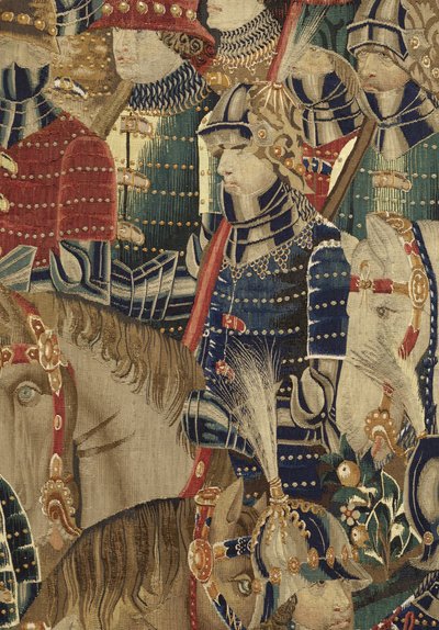 Tapeçaria mostrando as Conquistas de D. Afonso V de Portugal, Tournai. Detalhe. (Lã e seda). de Flemish School