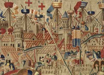 Tapeçaria mostrando as Conquistas de D. Afonso V de Portugal, Tournai. Detalhe. (Lã e seda). de Flemish School