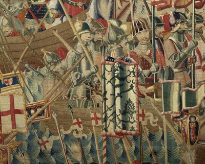 Tapeçaria mostrando as Conquistas de D. Afonso V de Portugal, Tournai. Detalhe. (Lã e seda). de Flemish School