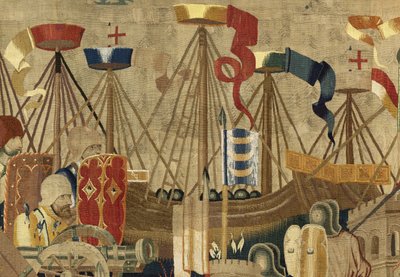 Tapeçaria mostrando as Conquistas de D. Afonso V de Portugal, Tournai. Detalhe. (Lã e seda). de Flemish School