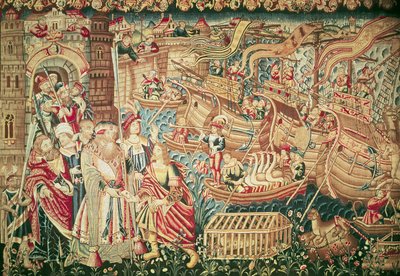A chegada de Vasco da Gama (c.1469-1524) em Calcutá, 20 de maio de 1498 de Flemish School
