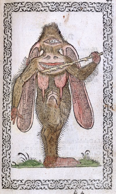 O Cyclops, a partir de quase todos os países de pessoas e postura moderna e uma estátua por Jean Sluperji, Antuérpia, 1572 (woodcut da cor) de Flemish School